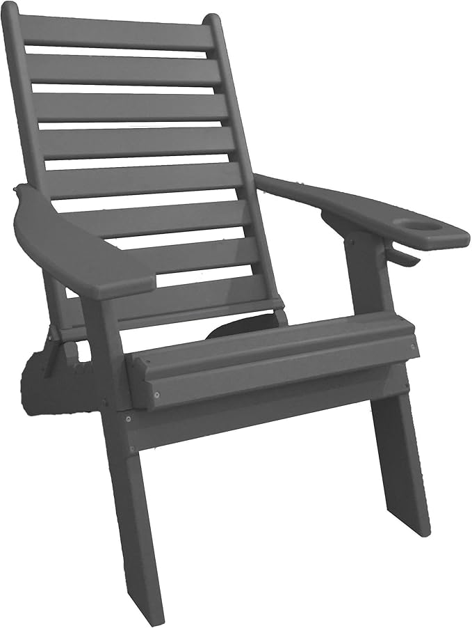 Furniture Barn USA Farmhouse Collection Poly Ladderback Folding Adirondack Chair with Smart Phone Holder, Gray
