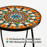 Set of 2 Mosaic Outdoor Side Tables Round, 15 Inch Height - Small Patio Table Set - Photo 3