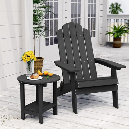 MXIMU Round Outdoor Side Table Adirondack Tables 18 Inch Chairside End Tables with Storage Shelf, 2-Tier Plastic Patio Side Table, Weather Resistant for Balcony Backyard Lawn (Black, 2 Pack)