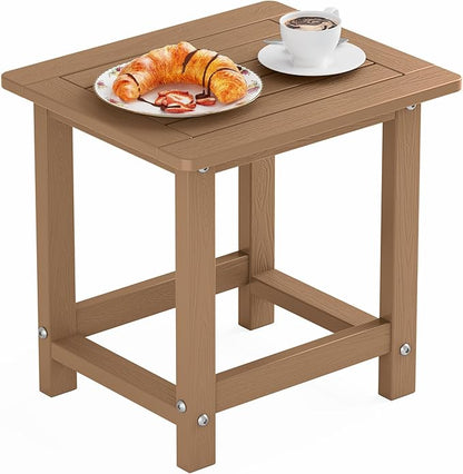 YEFU Outdoor Side Table for Patio: 16" HIPS Weather - Resistant Adirondack Tables - Waterproof Small Square End Tables for Backyard Pool Porch Balcony - Indoor Outdoor Durable Table Teak
