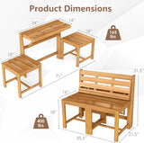Tangkula 3-in-1 Outdoor Acacia Wood Loveseat Bench Furniture, Patio Table and Chairs Set with Plant Rack Design - Photo 9