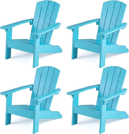 KOTEK Kids Adirondack Chair Set of 4, Plastic Toddler Lawn Chair with Ergonomic Seat, Wood-Grain Texture, Easy to Assemble, All-Weather Outdoor Kids Chairs for Patio, Garden, Backyard (Turquoise)