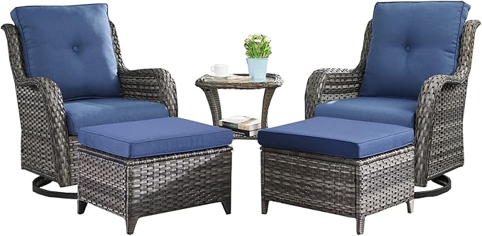 Rilyson Wicker Patio Furniture Set - 5 Piece Rattan Outdoor Sectional Conversation Sets with 2 Swivel Rocking Chairs - Photo 1