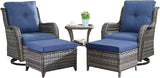 Rilyson Wicker Patio Furniture Set - 5 Piece Rattan Outdoor Sectional Conversation Sets with 2 Swivel Rocking Chairs - Photo 1