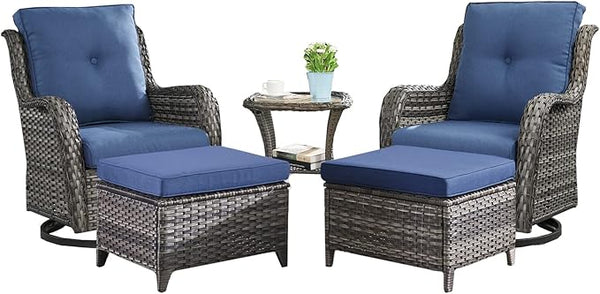 Rilyson Wicker Patio Furniture Set - 5 Piece Rattan Outdoor Sectional Conversation Sets with 2 Swivel Rocking Chairs - Photo 1
