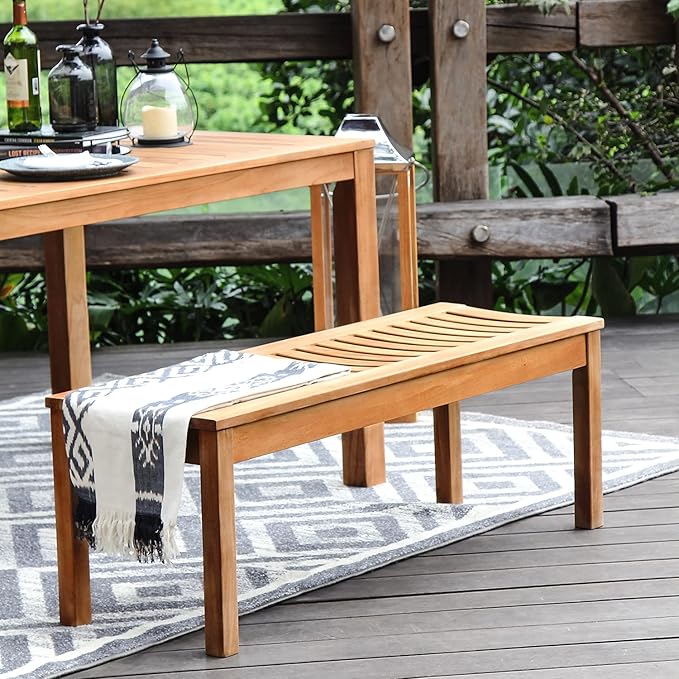 Cambridge Casual Arie 4-Foot Teak Wooden Outdoor Garden Backless Bench for Patio Furniture, Weather-Resistant, Durable and Comfortable Seating for Porch, Deck, Lawn, Backyard, and Outdoor Spaces