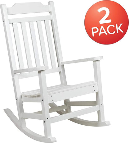 Flash Furniture Set of 2 Winston All-Weather Rocking Chair in White Faux Wood