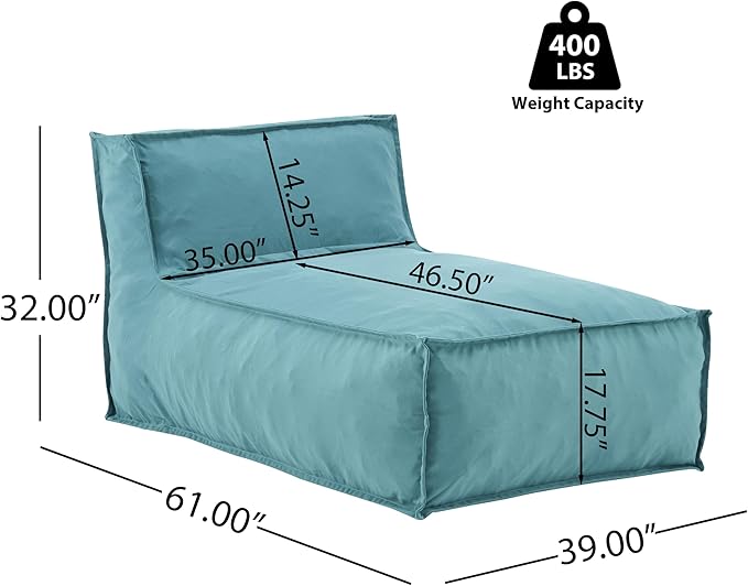 Christopher Knight Home Natty Bean Bag Chair, Fabric Bean Bag Chairs for Adults and Kids, Comfy Reading Chair, Lounge Sofa with Armrest, Indoor/Outdoor Spaces Memory Foam Bean Bag Chair, Teal