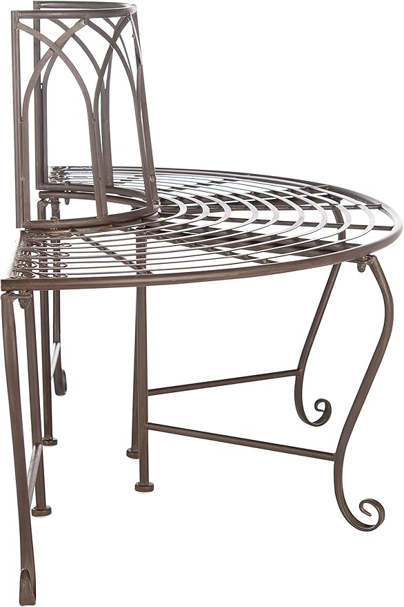 SAFAVIEH Outdoor Furniture Collection – Abia Rustic Brown Wrought Iron 50-Inch Curved Tree Bench - Photo 4