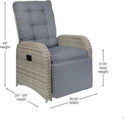 BizChair Indoor/Outdoor Patio Wicker Rattan Recliner Lounge Chair with Flip up Side Table, Gray