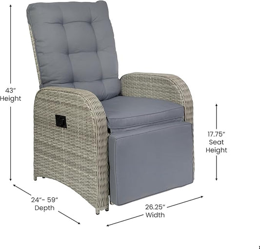 BizChair Indoor/Outdoor Patio Wicker Rattan Recliner Lounge Chair with Flip up Side Table, Gray