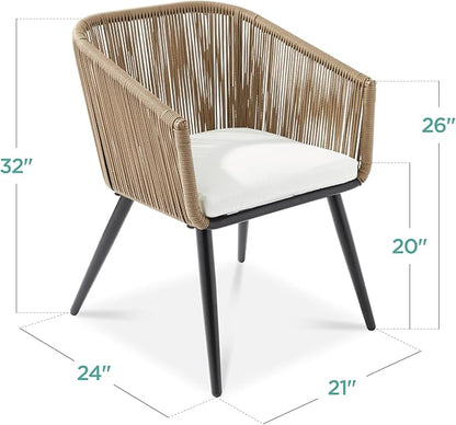 Best Choice Products Set of 2 Patio Dining Chairs, Outdoor Seating for Backyard, Poolside, Balcony w/Woven Wicker Design, 250lb Weight Capacity - Natural/Ivory
