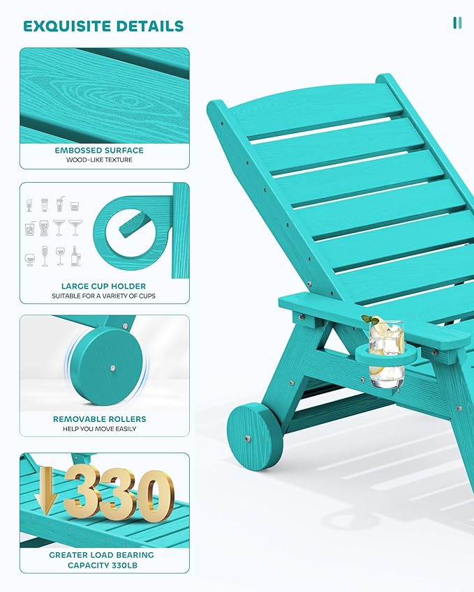 SERWALL Patio Chaise Lounge Chair, 78'' Long HDPE 5 Positions Adjustable Outdoor Lounger - Photo 5