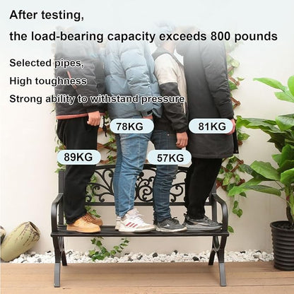 Outdoor Metal Garden Bench with Armrests - Slatted Patio Seat for Yard, Porch, Lawn, Balcony - Versatile Black, Red, White Park Bench for Backyard Relaxation
