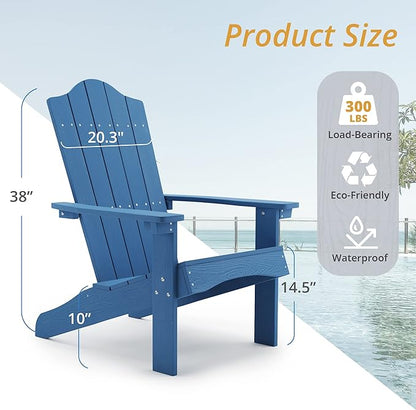 LUE BONA Adirondack Chair, Navy Blue Poly Adirondack Fire Pit Chairs, Modern Plastic Adirondack Chair Weather Resistant for Patio, Porch, Deck, Pool, Garden, Backyard