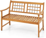 Tangkula Patio Acacia Wood Bench, Wooden 2-Person Outside Chair w/Curved Armrests, Slatted Seat & Backrest - Photo 9