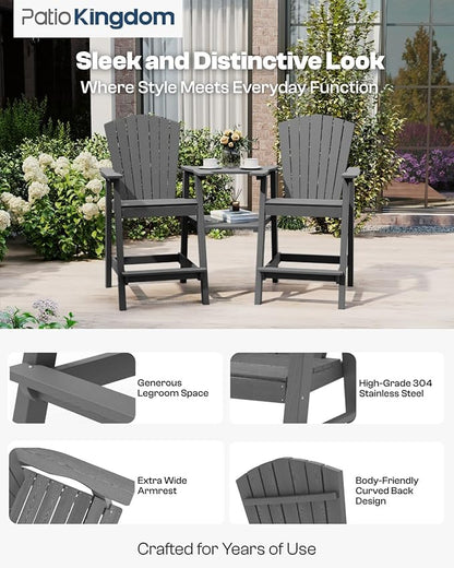 Grey HDPE Tall Adirondack Chair Set of 2 with Beige 11FT Cantilever Umbrella, All-Weather Outdoor Bar Height Chairs with Trays & Umbrella Hole for Balcony