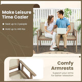Tangkula Outdoor Teak Wood Garden Bench, 2-Person Patio Bench with Armrests, Rattan Backrest & Seat - Photo 8