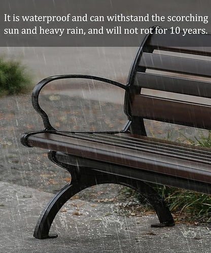 Outdoor garden benches Metal garden bench 2-3 Person Seat Loveseat Chairs Patio Bench Chair with Backrest 120/150/180cm Solid wood slatted seat and galvanized frame 300kg Weight Capacity(Orange