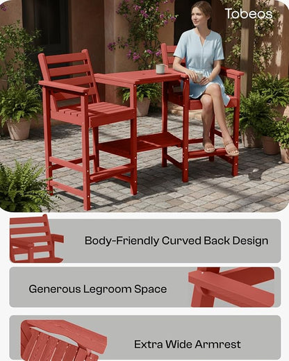 Tall Adirondack Chairs Set of 2, Bar Height HDPE Outdoor Chairs with Connecting Tray & Umbrella Hole, Balcony Patio Adirondack Chairs for Deck, Garden, Lawn (Terracotta)