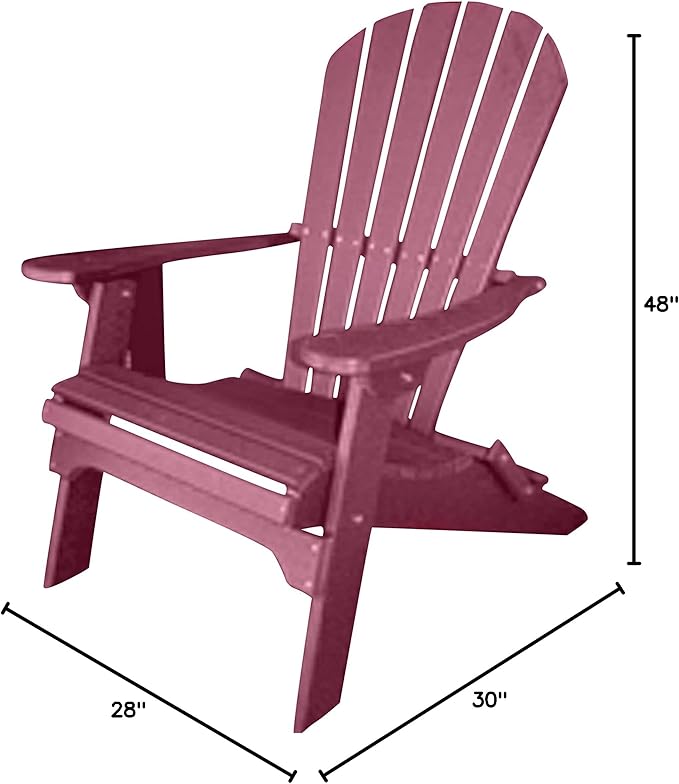 Phat Tommy Foldable Adirondack Chair - Poly Adirondack Chair Folding - HDPE, Heavy Duty, Recycled Plastic - All Weather Outdoor Furniture for Your Deck, Front Porch, or Patio, Dark Red