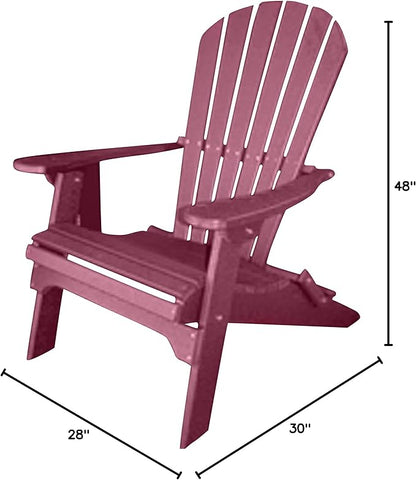 Phat Tommy Foldable Adirondack Chair - Poly Adirondack Chair Folding - HDPE, Heavy Duty, Recycled Plastic - All Weather Outdoor Furniture for Your Deck, Front Porch, or Patio, Dark Red