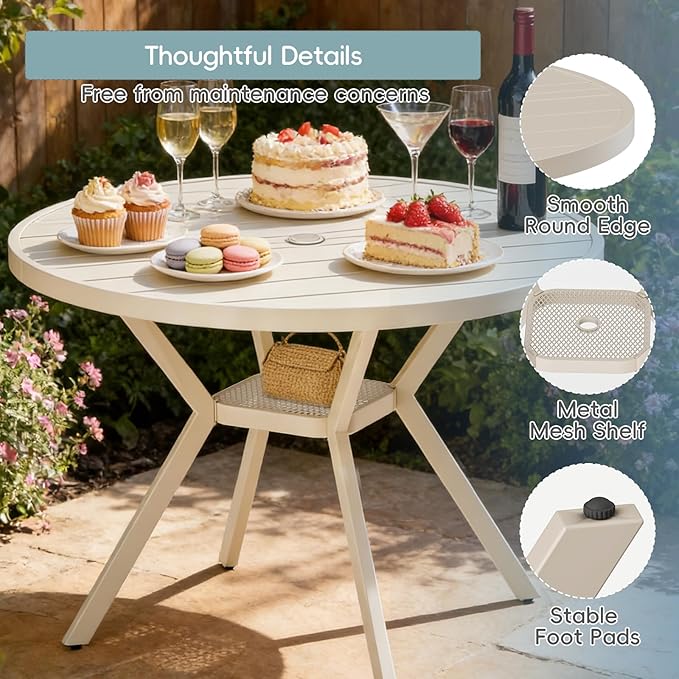 42" Outdoor Patio Table Dining Table, All Weather Metal Round Patio Table with Adjustable Umbrella Hole - Photo 6