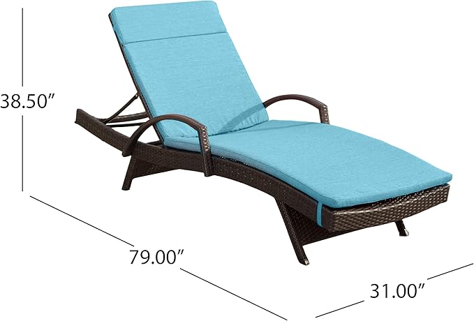 Christopher Knight Home Salem Outdoor Wicker Adjustable Chaise Lounges with Arms, with Cushions, 2-Pcs Set, Multibrown / Blue