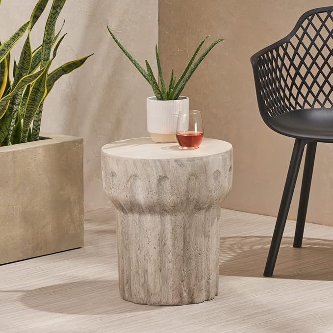 Christopher Knight Home Solomon Outdoor Contemporary Lightweight Accent Side Table, Concrete Finish