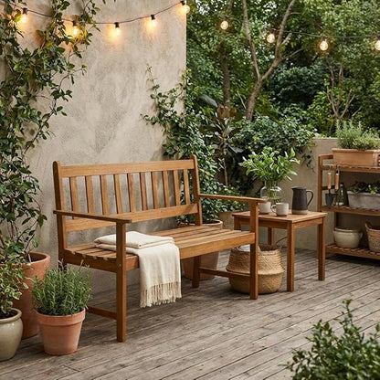 Oil Finish Belmont Bench Without Cushion, Modern Outdoor Dining Seating, Acacia Wood, Durable and Stylish with 300 lbs Capacity