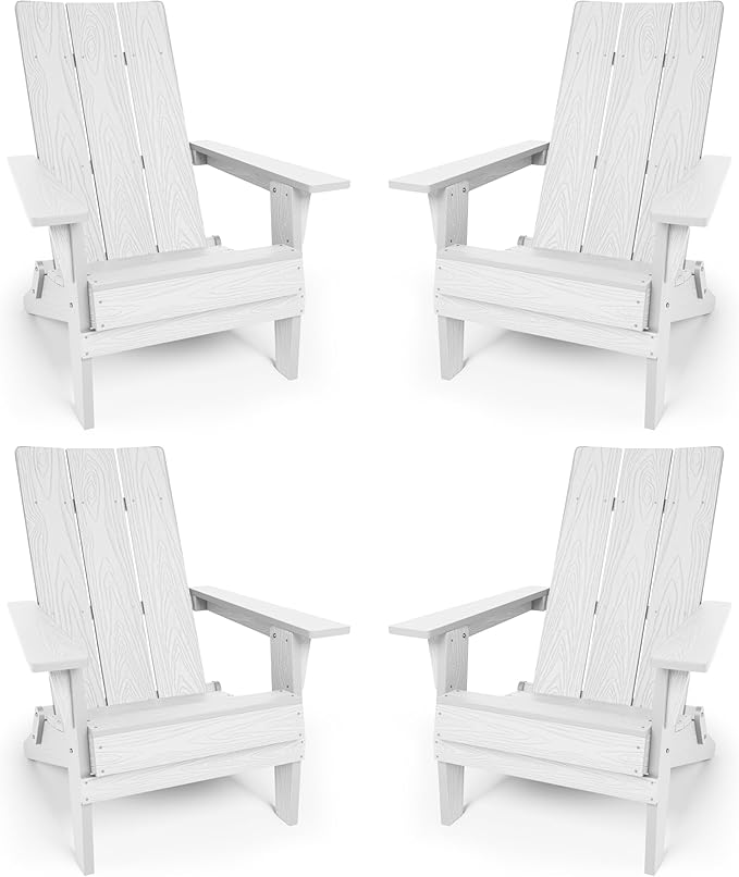 YEFU Adirondack Chairs Set of 4:Oversize Folding - 400lb Weight Capacity - Plastic Adirondack Chairs - High Back Like Wooden - All-Weather Use for Outdoor/Patio/Fire Pit/Garden/Camping - (White)
