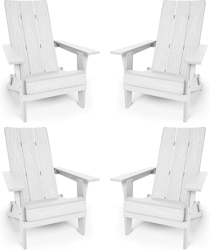 YEFU Adirondack Chairs Set of 4:Oversize Folding - 400lb Weight Capacity - Plastic Adirondack Chairs - High Back Like Wooden - All-Weather Use for Outdoor/Patio/Fire Pit/Garden/Camping - (White)