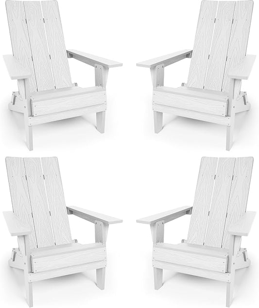 YEFU Adirondack Chairs Set of 4:Oversize Folding - 400lb Weight Capacity - Plastic Adirondack Chairs - High Back Like Wooden - All-Weather Use for Outdoor/Patio/Fire Pit/Garden/Camping - (White)