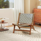 Tangkula Patio Teak Wood Chair Set of 2, Outdoor Mid-Century Accent Chair with Nylon Webbing Seat & Back, for Backyard - Photo 5