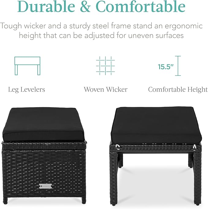 Best Choice Products Set of 2 Wicker Ottomans, Multipurpose Outdoor Furniture for Patio, Backyard, Additional Seating - Photo 2