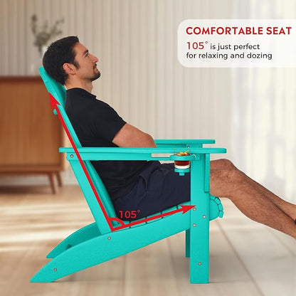 Costaelm Lakeview 3-Piece Adirondack Chairs with Cup Holders and Coffee Table Set, Turquoise