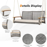 RELAX4LIFE 2-Seater Outdoor Porch Swing - Patio PE Rattan Hanging Swing Bench with Seat Cushion and Strong Hanging Ropes - Photo 4