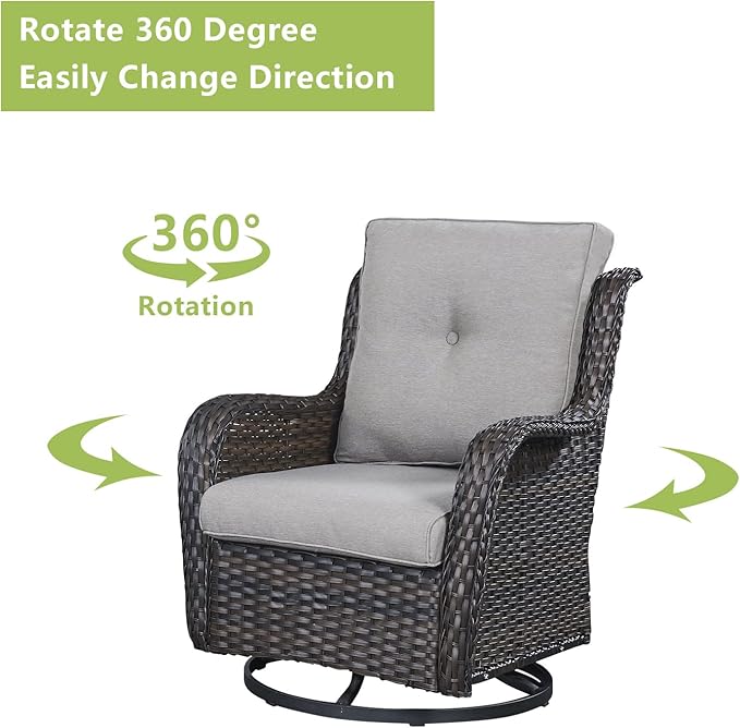 Rilyson Wicker Patio Furniture Set - 6 Piece Rattan Outdoor Sectional Conversation Sets with 2 Rocking Swivel Chairs - Photo 8