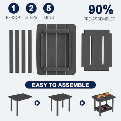 nevilywood Adirondack Square Side Table - 18.4" Large Panel HDPE Outdoor End Table - Weatherproof, Rustproof & Low Maintenance for Patio, Lawn, Pool, Indoor Use (Grey)