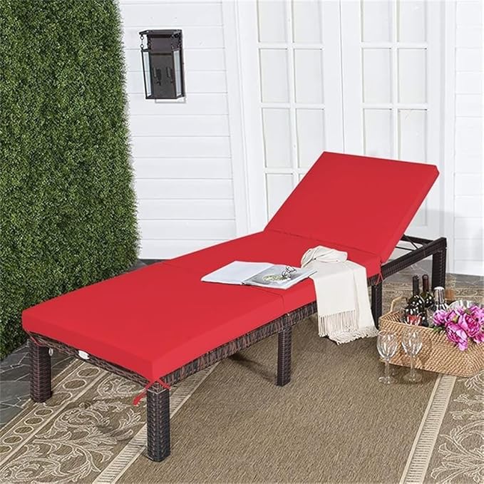 Pemberly Row Outdoor Lounge Chair, Steel and PE Rattan, Adjustable Reclining, Removable Cushion, Red, 77.5 x 26 Inch - Photo 8