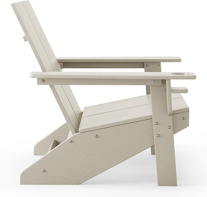 WestinTrends Riviera Outdoor HDPE Modern Adirondack Chair with Cup Holder, Sand