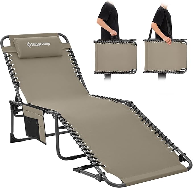 KingCamp Lounge Chair Outdoor, Folding Portable Tanning Chairs Comfy Adjustable 5-Position Lay Flat Foldable Chaise - Photo 1