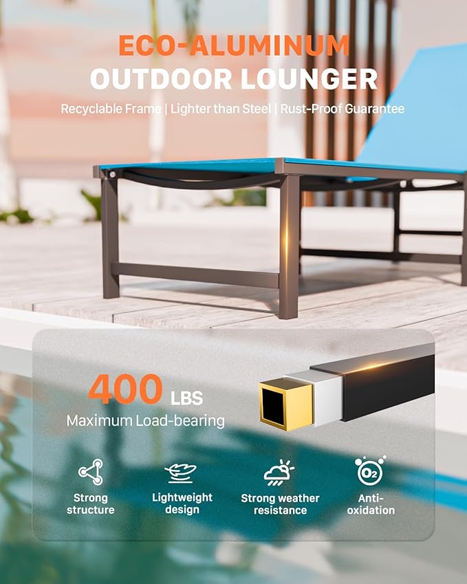 Chaise Lounge Chair Outdoor, Aluminum Patio Lounge Chairs Set of 2 - Photo 5