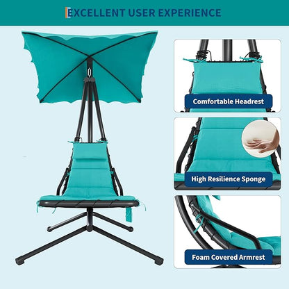 Hanging Chaise Lounge Swing Chair, Hanging Curved Chaise Lounge Chair Umbrella, Curved Steel Hammock Lounger Chairs for Outdoor Indoor Patio Pool Garden Backyard Porch