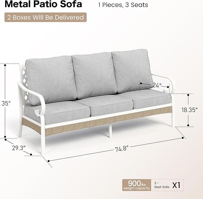 Metal Patio Furniture Sofa with 5.75" Extra Thick Cushion - Photo 2