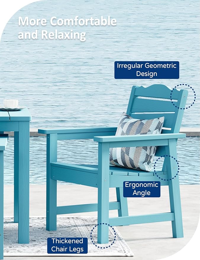 Patio Chairs Set, 3 Pieces Weatherproof HIPS Outdoor Furniture - Photo 7