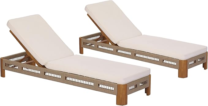 Christopher Knight Home Lamon Acacia Wood Chaise Lounge Chair Outdoor Set of 2 with Cushion - Photo 6