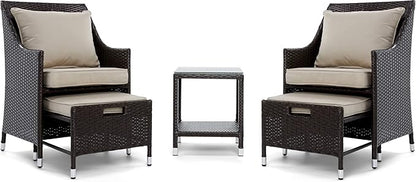 Serta Laguna Brown Resin Wicker Outdoor Patio Furniture Collection, Easy Assembly, Porch or Pool, 5 Piece Non-Reclining Brown Wicker