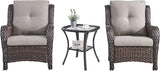 HUMMUH 3 Pieces Patio Bistro Set Wicker Patio Chairs Set of 2 with Tempered Glass Top Side Table Rattan Outdoor - Photo 1