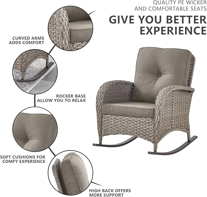 Belord 6 Pieces Patio Rocking Chairs Outdoor Furniture Set with Outdoor Couch and Ottoman Conversation Patio Furniture - Photo 5